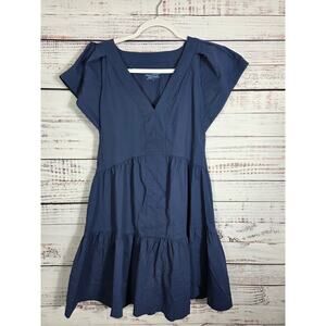 Vineyard Vines Performance Dress Womens S Blue V Neck Tiered Flutter Sleeve